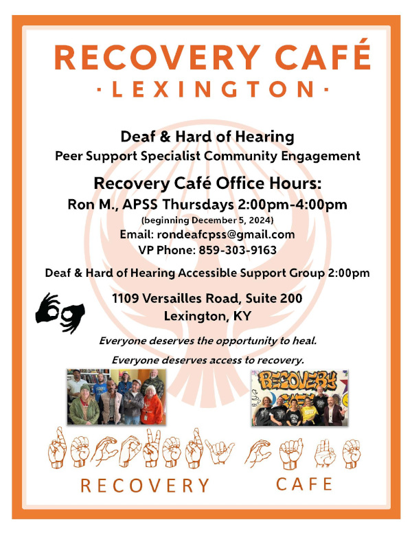 Recovery Café Lexington office hours change, beginning December 5, 2024 - Thursdays, 2-4 PM